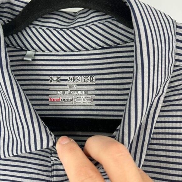 Under Armour Men's Striped Heatgear Loose Fit Golf Polo Shirt Blue Gray Size 2XL - Picture 3 of 7